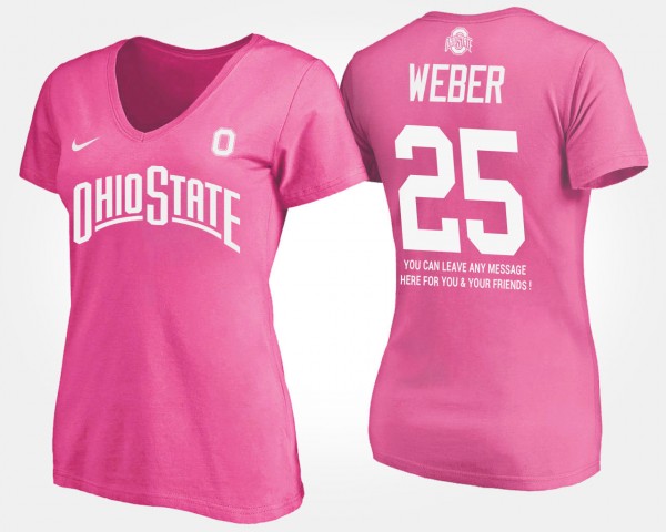 Ohio State Buckeyes Mike Weber Men's #25 Pink With Message Ladies College Football T-Shirt 2404MXIE2